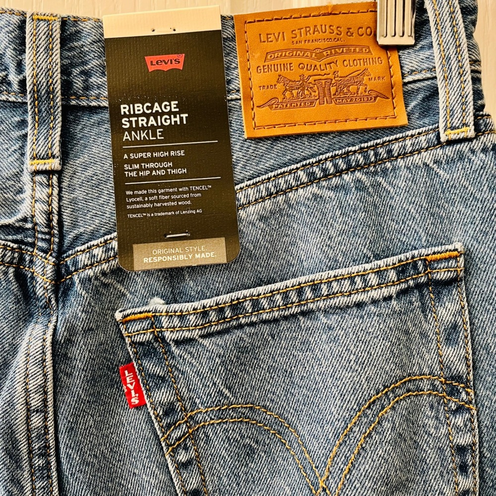 Levis Premium Ribcage Straight Ankle Jeans Women 27x27 In the Middle Blue Denim - Picture 6 of 14